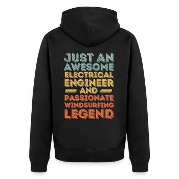 Elektroingenieur Windsurfen retro - Unisex Premium Bio Zip Hoodie - Schwarz - Hinten - Nico (187cm)