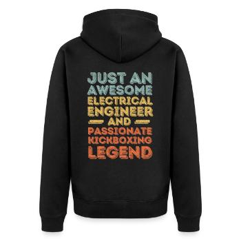 Elektroingenieur Kickboxen retro - Unisex Premium Bio Zip Hoodie - Schwarz - Hinten - Nico (187cm)