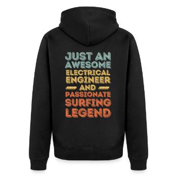 Elektroingenieur Surfen retro - Unisex Premium Bio Zip Hoodie - Schwarz - Hinten - Nico (187cm)