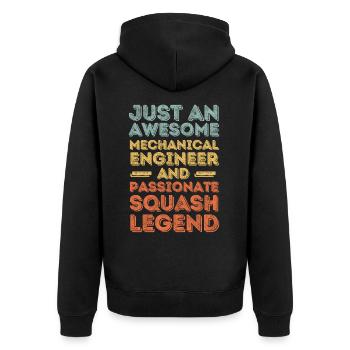 Maschinenbauingenieur Squash retro - Unisex Premium Bio Zip Hoodie - Schwarz - Hinten - Nico (187cm)