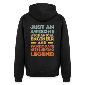 Maschinenbauingenieur Kitesurfen retro - Unisex Premium Bio Zip Hoodie - Schwarz - Hinten - Nico (187cm)