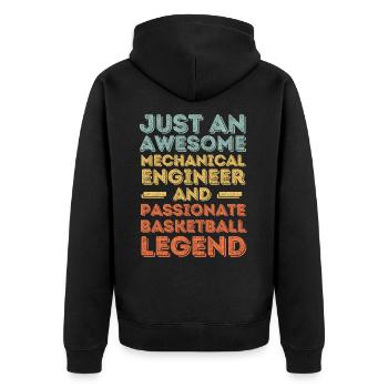 Maschinenbauingenieur Basketball retro - Unisex Premium Bio Zip Hoodie - Schwarz - Hinten - Nico (187cm)