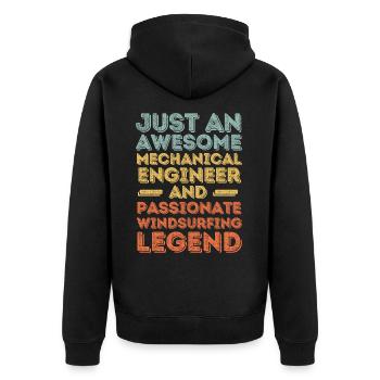 Maschinenbauingenieur Windsurfen retro - Unisex Premium Bio Zip Hoodie - Schwarz - Hinten - Nico (187cm)