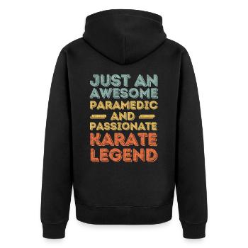 Paramedic Karate retro - Unisex Premium Organic Zip Hoodie - black - Back - Nico (187cm)