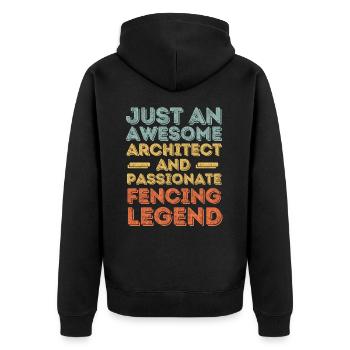Architekt Fechten retro - Unisex Premium Bio Zip Hoodie - Schwarz - Hinten - Nico (187cm)