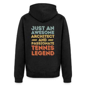 Architekt Tennis retro - Unisex Premium Bio Zip Hoodie - Schwarz - Hinten - Nico (187cm)