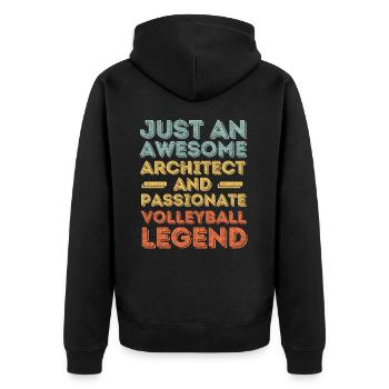 Architekt Volleyball retro - Unisex Premium Bio Zip Hoodie - Schwarz - Hinten - Nico (187cm)