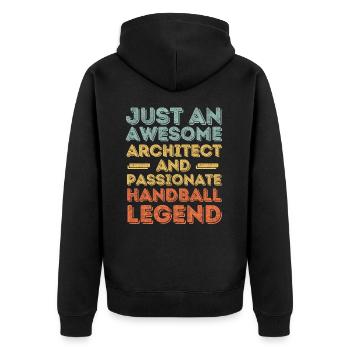 Architekt Handball retro - Unisex Premium Bio Zip Hoodie - Schwarz - Hinten - Nico (187cm)