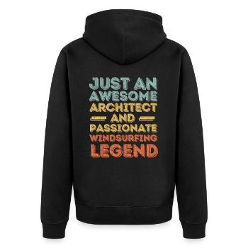 Architekt Windsurfen retro - Unisex Premium Bio Zip Hoodie - Schwarz - Hinten - Nico (187cm)