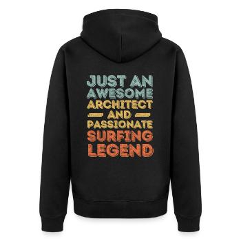 Architekt Surfen retro - Unisex Premium Bio Zip Hoodie - Schwarz - Hinten - Nico (187cm)