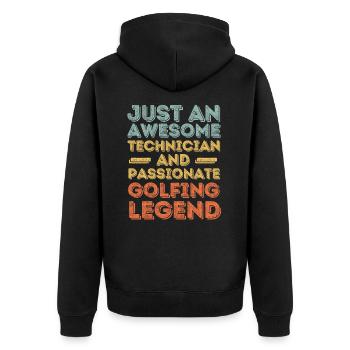 Techniker Golf retro - Unisex Premium Bio Zip Hoodie - Schwarz - Hinten - Nico (187cm)