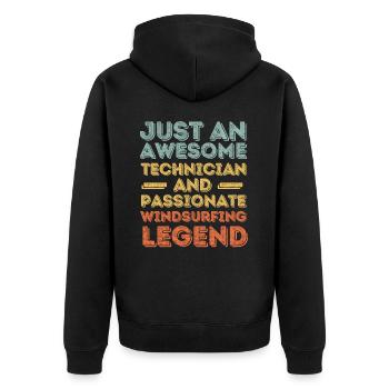 Techniker Windsurfen retro - Unisex Premium Bio Zip Hoodie - Schwarz - Hinten - Nico (187cm)
