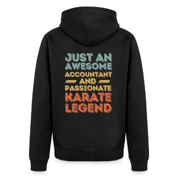 Buchhalter Karate retro - Unisex Premium Bio Zip Hoodie - Schwarz - Hinten - Nico (187cm)