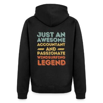 Buchhalter Windsurfen retro - Unisex Premium Bio Zip Hoodie - Schwarz - Hinten - Nico (187cm)