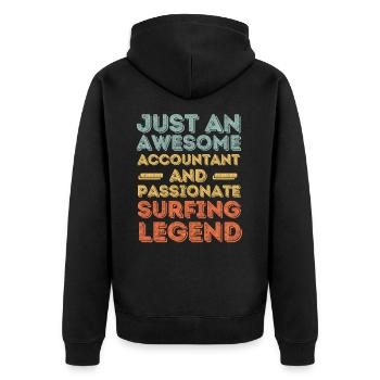Buchhalter Surfen retro - Unisex Premium Bio Zip Hoodie - Schwarz - Hinten - Nico (187cm)