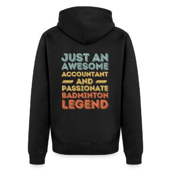 Buchhalter Badminton retro - Unisex Premium Bio Zip Hoodie - Schwarz - Hinten - Nico (187cm)