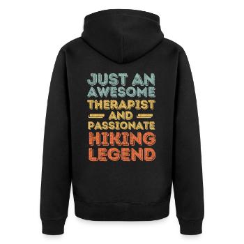 Therapeut Wandern retro - Unisex Premium Bio Zip Hoodie - Schwarz - Hinten - Nico (187cm)