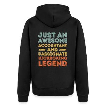Buchhalter Kickboxen retro - Unisex Premium Bio Zip Hoodie - Schwarz - Hinten - Nico (187cm)