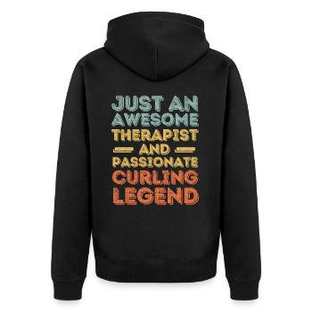 Therapist Curling retro - Unisex Premium Organic Zip Hoodie - black - Back - Nico (187cm)