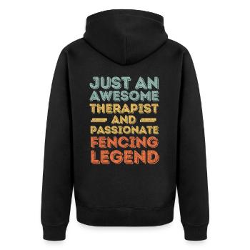 Therapeut Fechten retro - Unisex Premium Bio Zip Hoodie - Schwarz - Hinten - Nico (187cm)