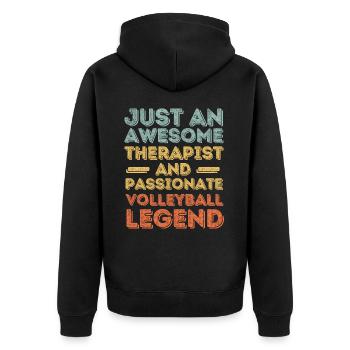 Therapeut Volleyball retro - Unisex Premium Bio Zip Hoodie - Schwarz - Hinten - Nico (187cm)