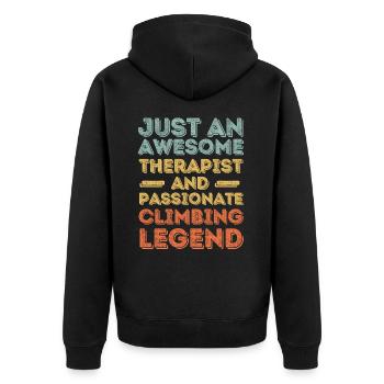 Therapeut Klettern retro - Unisex Premium Bio Zip Hoodie - Schwarz - Hinten - Nico (187cm)