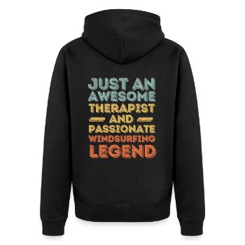 Therapeut Windsurfen retro - Unisex Premium Bio Zip Hoodie - Schwarz - Hinten - Nico (187cm)