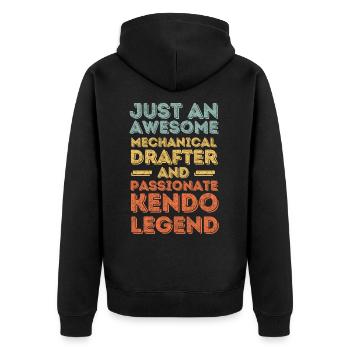 Technical draughtsman Kendo retro - Unisex Premium Organic Zip Hoodie - black - Back - Nico (187cm)