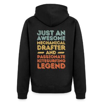 Technical draughtsman kitesurfing retro - Unisex Premium Organic Zip Hoodie - black - Back - Nico (187cm)
