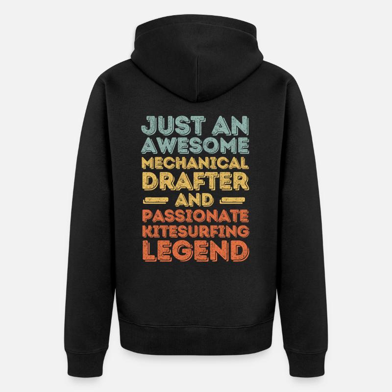 Dessinateur technique kitesurf rétro - Veste à capuche bio Premium Unisexe - noir