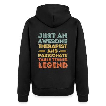 Therapeut Tischtennis retro - Unisex Premium Bio Zip Hoodie - Schwarz - Hinten - Nico (187cm)