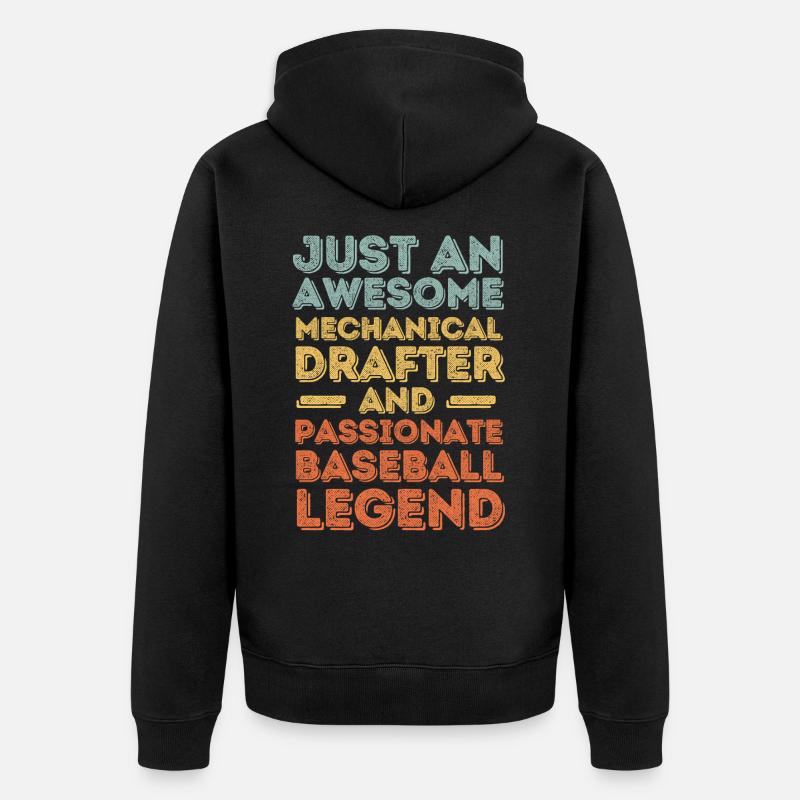 Dessinateur technique baseball rétro - Veste à capuche bio Premium Unisexe - noir