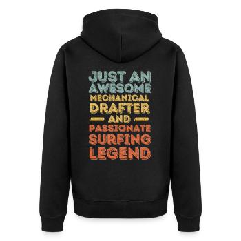 Technical draughtsman surfing retro - Unisex Premium Organic Zip Hoodie - black - Back - Nico (187cm)