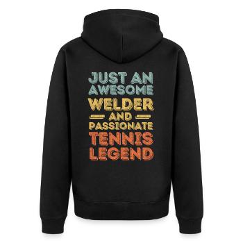 Schweißer Tennis retro - Unisex Premium Bio Zip Hoodie - Schwarz - Hinten - Nico (187cm)