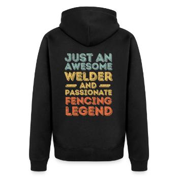 Schweißer Fechten retro - Unisex Premium Bio Zip Hoodie - Schwarz - Hinten - Nico (187cm)