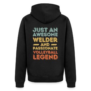 Schweißer Volleyball retro - Unisex Premium Bio Zip Hoodie - Schwarz - Hinten - Nico (187cm)
