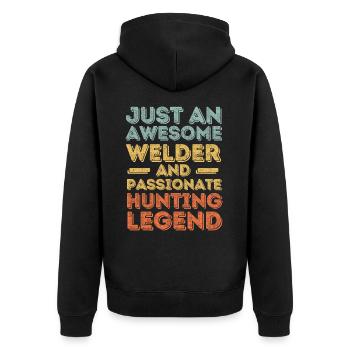 Schweißer Jagen retro - Unisex Premium Bio Zip Hoodie - Schwarz - Hinten - Nico (187cm)