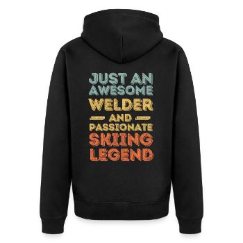 Schweißer Ski retro - Unisex Premium Bio Zip Hoodie - Schwarz - Hinten - Nico (187cm)