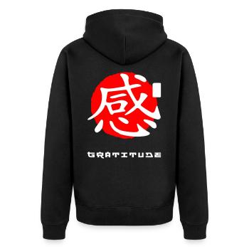 Gratitude Japan quote Japanese kanji words - Unisex Premium Organic Zip Hoodie - black - Back - Nico (187cm)