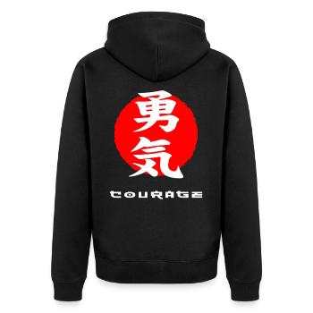 Courage Japan quote Japanese kanji words - Unisex Premium Organic Zip Hoodie - black - Back - Nico (187cm)