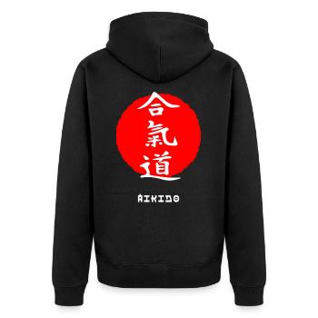 Aikido Kampfsport Japan Japanische Kanji - Unisex Premium Bio Zip Hoodie - Schwarz - Hinten - Nico (187cm)