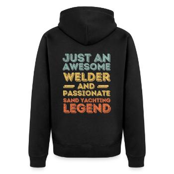 Schweißer Strandsegeln retro - Unisex Premium Bio Zip Hoodie - Schwarz - Hinten - Nico (187cm)