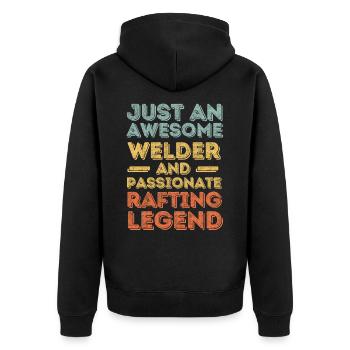 Schweißer Rafting retro - Unisex Premium Bio Zip Hoodie - Schwarz - Hinten - Nico (187cm)