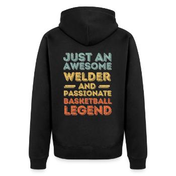Schweißer Basketball retro - Unisex Premium Bio Zip Hoodie - Schwarz - Hinten - Nico (187cm)