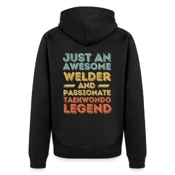 Schweißer Taekwondo retro - Unisex Premium Bio Zip Hoodie - Schwarz - Hinten - Nico (187cm)