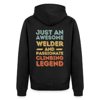 Schweißer Klettern retro - Unisex Premium Bio Zip Hoodie - Schwarz - Hinten - Nico (187cm)