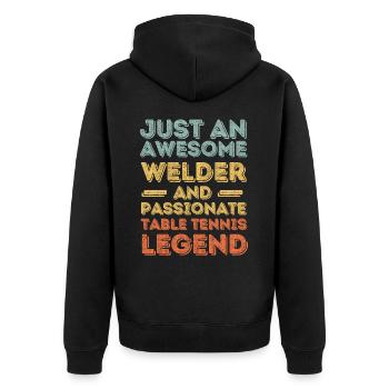 Schweißer Tischtennis retro - Unisex Premium Bio Zip Hoodie - Schwarz - Hinten - Nico (187cm)