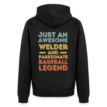 Schweißer Baseball retro - Unisex Premium Bio Zip Hoodie - Schwarz - Hinten - Nico (187cm)