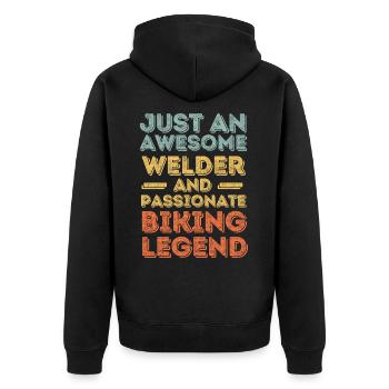 Schweißer Radfahren retro - Unisex Premium Bio Zip Hoodie - Schwarz - Hinten - Nico (187cm)