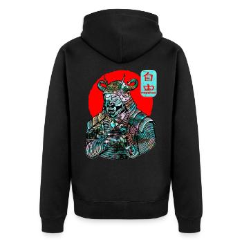 Samurai Krieger Schwert Japanische Kunst Freiheit Kanji - Unisex Premium Bio Zip Hoodie - Schwarz - Hinten - Nico (187cm)